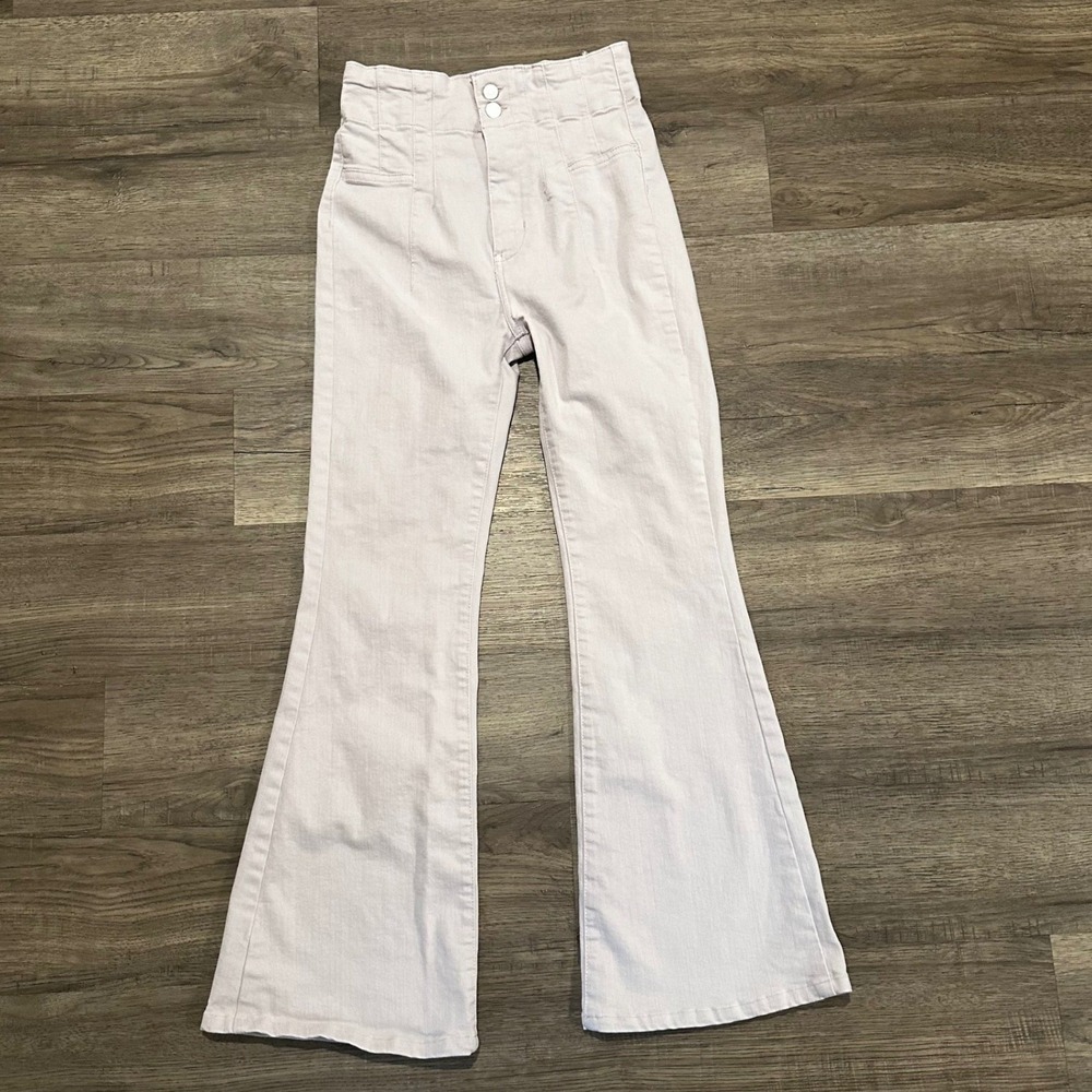 We The Free Lavender High Rise Jayde Flare Jeans Double Button Size 27 Pastel